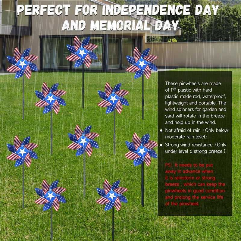 DECEED 10 PCS Reflective Pinwheels for Yard and Garden Bird Devices Pre-Installed Sparkly Wind Spinner Deterrent to Scare Birds Away from Yard Patio Farm (Red&White&Blue) - Image 5